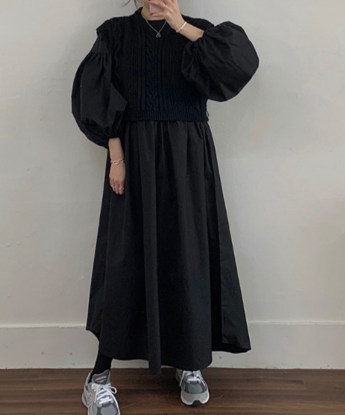 FREE STYLISTS(フリー スタイリスト)の「YUGA_YGMC Volume sleeve A-line dress(ワンピース・レディース・ブルー/グレー/ブラック/ホワイト・FREE)」の1枚目の写真