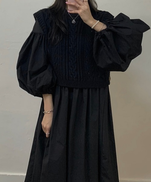 FREE STYLISTS(フリー スタイリスト)の「YUGA_YGMC Volume sleeve A-line dress(ワンピース・レディース・ブルー/グレー/ブラック/ホワイト・FREE)」の6枚目の写真