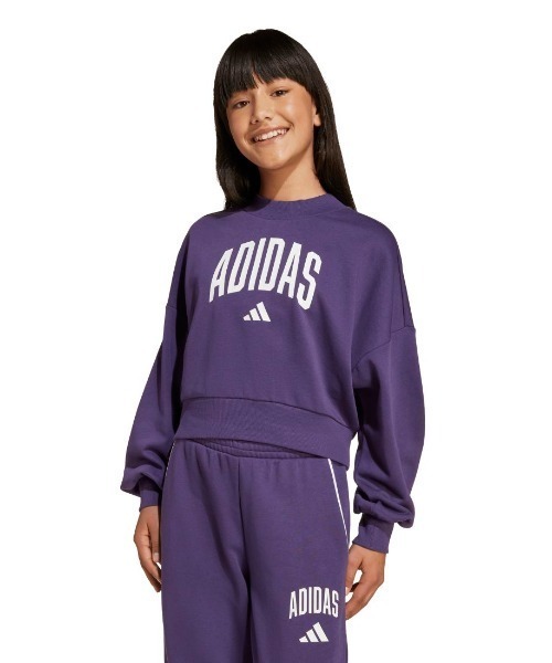 adidas(アディダス)の「アディダス adidas クルーネック スウェットシャツ(スウェット・キッズ・ダークパープル/ダークグリーン/レッド・130cm/140cm/150cm/160cm)」の2枚目の写真