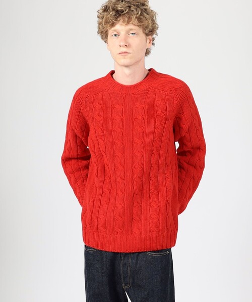 INVERALLAN（インバーアラン）の「INVERALLAN ウールケーブル クルーネックプルオーバーニット（ニット/セーター・メンズ・ネイビー/チャコールグレー/レッド/キャメル・44/42）」の5枚目の写真