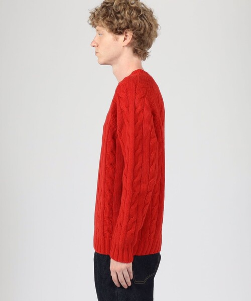 INVERALLAN（インバーアラン）の「INVERALLAN ウールケーブル クルーネックプルオーバーニット（ニット/セーター・メンズ・ネイビー/チャコールグレー/レッド/キャメル・44/42）」の7枚目の写真
