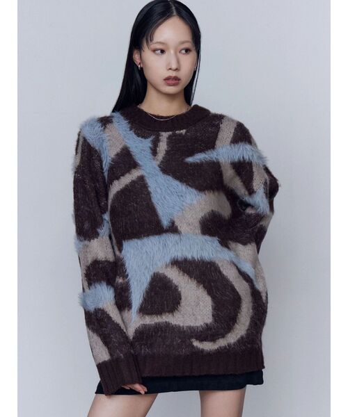 EMODA（エモダ）の「オーバーパターンニット（ニット/セーター・レディース・ライトグレー/ブラウン/グレー・FREE）」の3枚目の写真