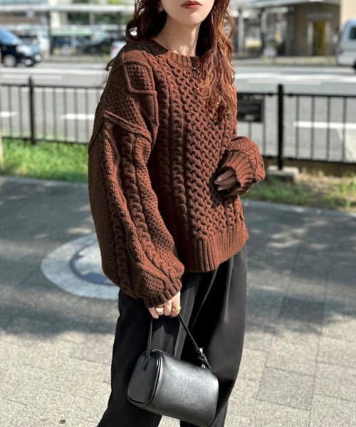 ファビアナフィリッピ　ブラウン　ケーブルニット ファビアナフィリッピ ブラウン ケーブルニット ギルト: ウィメンズ