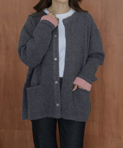 La-gemme（ラジェム）の「配色デザインニットカーディガン（カーディガン/ボレロ・レディース・グレー/ブラック/ベージュ/チャコール/ブラウン・フリー）」の3枚目の写真