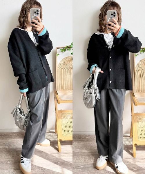 La-gemme（ラジェム）の「配色デザインニットカーディガン（カーディガン/ボレロ・レディース・グレー/ブラック/ベージュ/チャコール/ブラウン・フリー）」の13枚目の写真