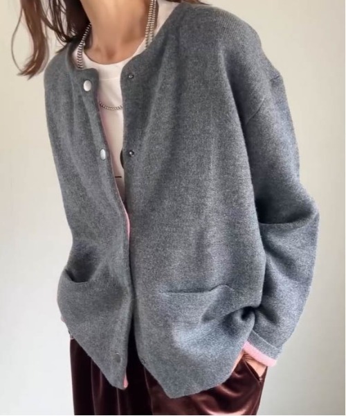 La-gemme（ラジェム）の「配色デザインニットカーディガン（カーディガン/ボレロ・レディース・グレー/ブラック/ベージュ/チャコール/ブラウン・フリー）」の11枚目の写真