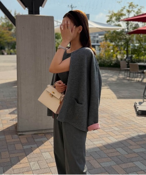 La-gemme（ラジェム）の「配色デザインニットカーディガン（カーディガン/ボレロ・レディース・グレー/ブラック/ベージュ/チャコール/ブラウン・フリー）」の9枚目の写真