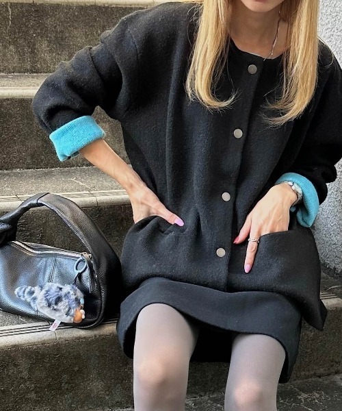 La-gemme（ラジェム）の「配色デザインニットカーディガン（カーディガン/ボレロ・レディース・グレー/ブラック/ベージュ/チャコール/ブラウン・フリー）」の16枚目の写真