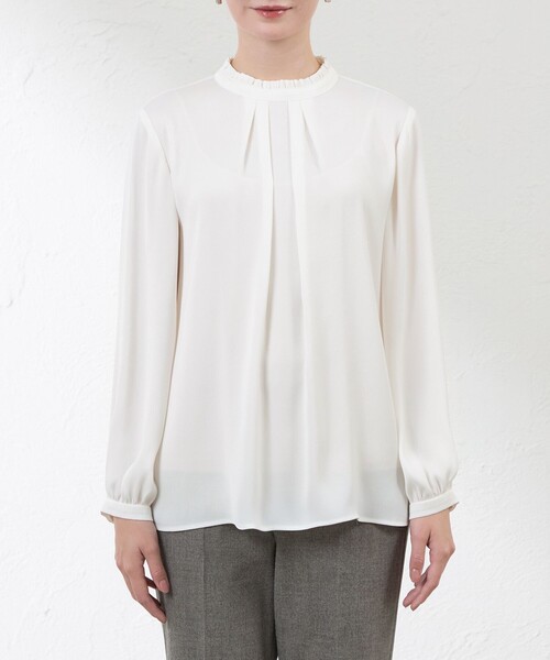 amaca（アマカ）の「バックサテンジョーゼットブラウス（シャツ/ブラウス・レディース・ダークネイビー/オフホワイト・38/40）」の12枚目の写真