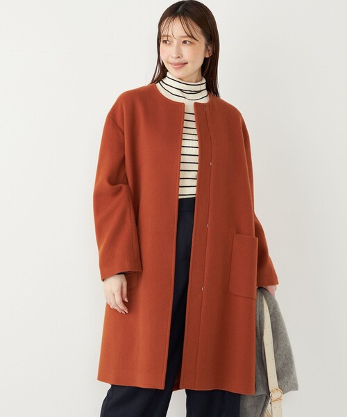 SHIPS Colors:SUPER100 ウール ノーカラー コート◇（ノーカラーコート