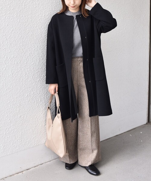 SHIPS Colors:SUPER100 ウール ノーカラー コート◇（ノーカラーコート