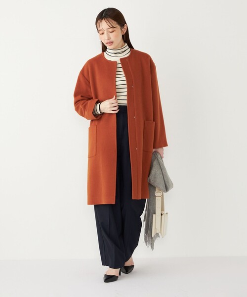 SHIPS Colors(シップス カラーズ)の「SHIPS Colors:SUPER100 ウール ノーカラー コート◇(ノーカラーコート・レディース・ブラック/オレンジ/ブラウン・SMALL/MEDIUM)」の8枚目の写真