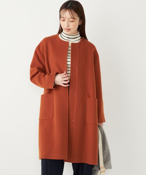 【美品】 シップス MANTECO ノーカラーコート ウール オレンジ 40 セール】 MANTECOノーカラーコート◇ （その他アウター）｜SHIPS