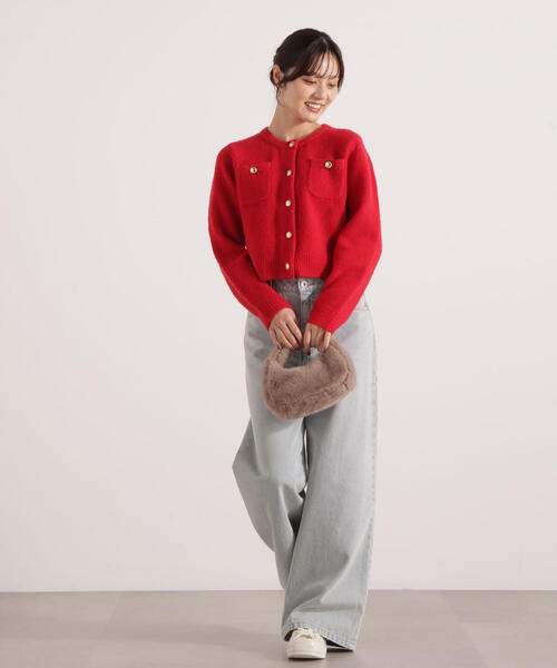 PROPORTION BODY DRESSING（プロポーションボディドレッシング）の「ウインター釦ＰＯＩＮＴカーディガン / 1215274101（カーディガン/ボレロ・レディース・グレー系その他/レッド/ホワイト系その他・FREE）」の7枚目の写真