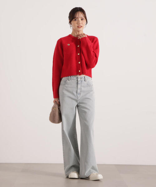 PROPORTION BODY DRESSING（プロポーションボディドレッシング）の「ウインター釦ＰＯＩＮＴカーディガン / 1215274101（カーディガン/ボレロ・レディース・グレー系その他/レッド/ホワイト系その他・FREE）」の6枚目の写真