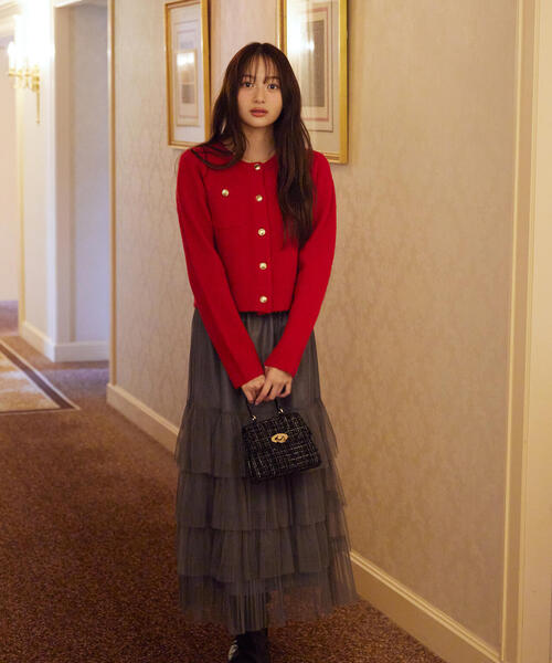PROPORTION BODY DRESSING（プロポーションボディドレッシング）の「ウインター釦ＰＯＩＮＴカーディガン / 1215274101（カーディガン/ボレロ・レディース・グレー系その他/レッド/ホワイト系その他・FREE）」の3枚目の写真