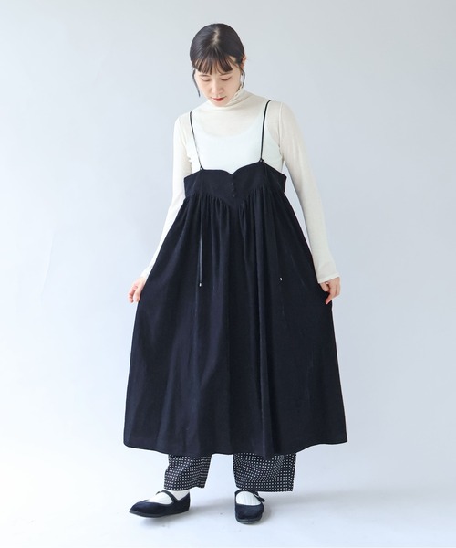 yuni（ユニ　）の「シャンブレーコールビスチェワンピース（ワンピース・レディース・ホワイト/ブラック・FREE）」の5枚目の写真