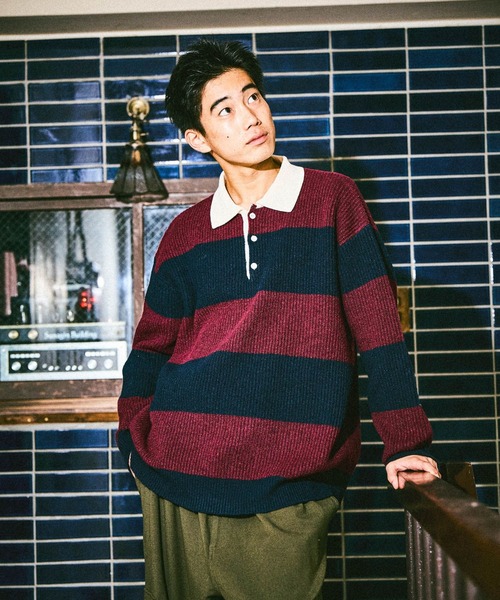 ワイドボーダーラガーニットプルオーバー（ニット/セーター）｜niko