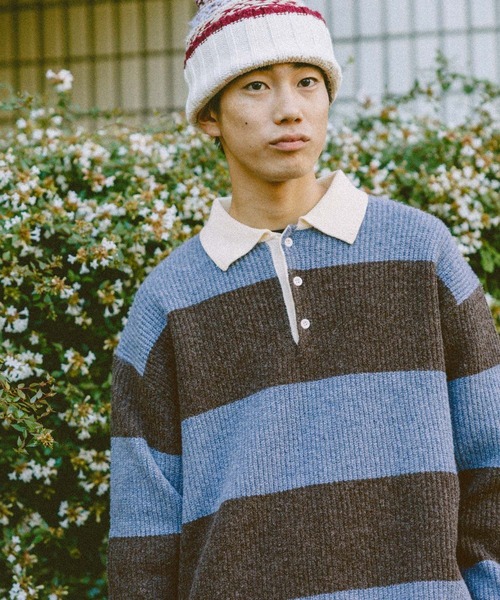 niko and...(ニコアンド)の「ワイドボーダーラガーニットプルオーバー(ニット/セーター・メンズ・ネイビー/ブラウン・MEDIUM/LARGE)」の2枚目の写真