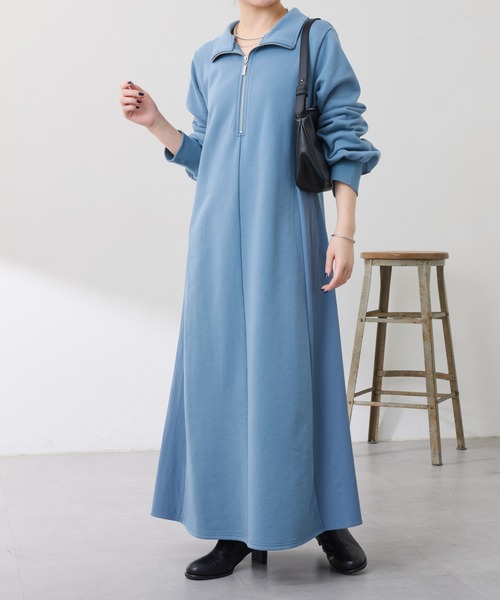 COLLAGE GALLARDAGALANTE（コラージュガリャルダガランテ）の「異素材ドッキングハーフジップワンピース（ワンピース・レディース・カーキ/ブルー・FREE）」の2枚目の写真