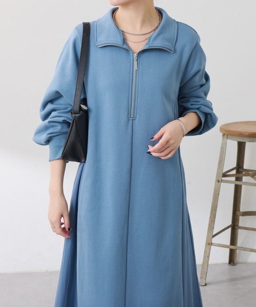 COLLAGE GALLARDAGALANTE（コラージュガリャルダガランテ）の「異素材ドッキングハーフジップワンピース（ワンピース・レディース・カーキ/ブルー・FREE）」の12枚目の写真