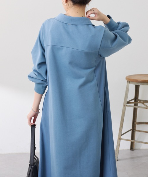 COLLAGE GALLARDAGALANTE（コラージュガリャルダガランテ）の「異素材ドッキングハーフジップワンピース（ワンピース・レディース・カーキ/ブルー・FREE）」の14枚目の写真