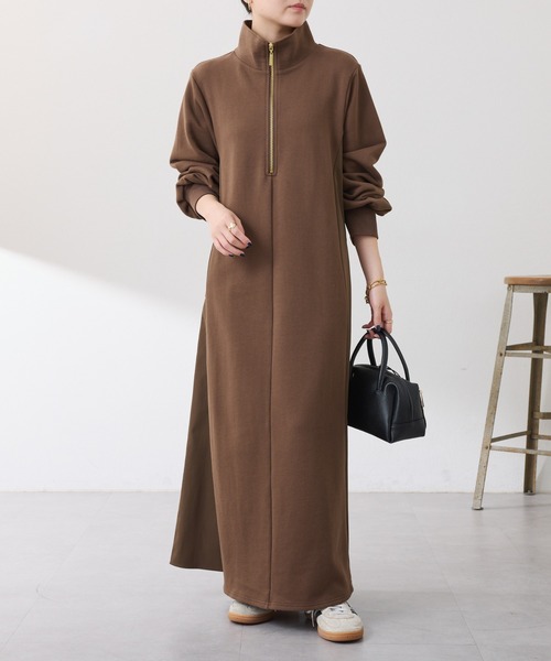 COLLAGE GALLARDAGALANTE（コラージュガリャルダガランテ）の「異素材ドッキングハーフジップワンピース（ワンピース・レディース・カーキ/ブルー・FREE）」の3枚目の写真