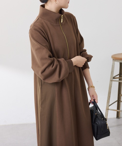 COLLAGE GALLARDAGALANTE（コラージュガリャルダガランテ）の「異素材ドッキングハーフジップワンピース（ワンピース・レディース・カーキ/ブルー・FREE）」の7枚目の写真