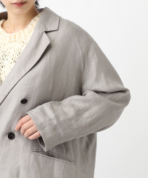 サルトリオ⭐️46⭐️新ロゴ⭐️未使用⭐️春夏ジャケット ⭐️グレーベージュ×シルクリネン セール】《natural by clip》リネンツイルゆるテーラードジャケット