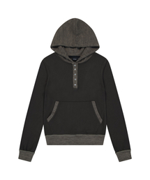 AAKAM | Contrast Logo Button Hoodie (Brown)(パーカー)