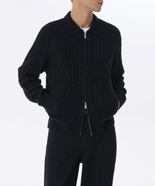 Aran Cable Collar Knit — вязаная тёплая кофта, чёрный