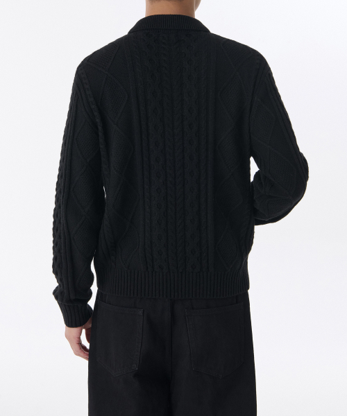 MUSINSA STANDARD（ムシンサスタンダード）の「アランケーブルカラー ニットジップアップ [ブラック]（ニット/セーター・メンズ・その他・SMALL/MEDIUM/LARGE/X-LARGE/XX-LARGE）」の2枚目の写真