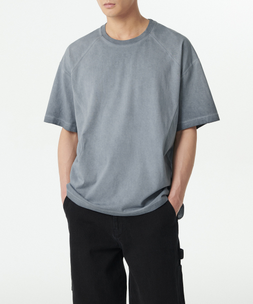 MUSINSA STANDARD（ムシンサスタンダード）の「ルナ ダイング ストラクチャード オーバーサイズ クルーネック Tシャツ [グレイッシュブルー]（Tシャツ/カットソー・メンズ・その他・XX-LARGE/XXX-LARGE/LARGE/MEDIUM/SMALL/X-LARGE）」の2枚目の写真