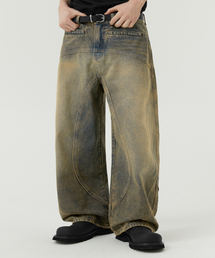 切開ラインウォッシュバルーンフィットデニムパンツ(MUD BEIGE)