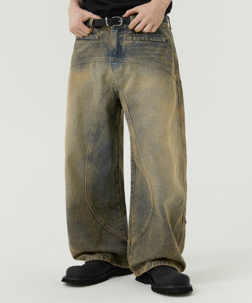 TRILLION(トリリオン)の「切開ラインウォッシュバルーンフィットデニムパンツ(MUD BEIGE)(デニムパンツ・レディース・その他・SMALL/MEDIUM/LARGE/X-LARGE)」の1枚目の写真