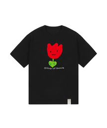GRAVER（グレーバー）の「[UNISEX] DRAWING RED FLOWER SMILE SHORT SLEEVE T-SHIRT_BLACK（Tシャツ/カットソー）」