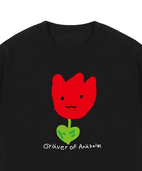 GRAVER（グレーバー）の「[UNISEX]図面レッドフラワースマイル半袖_ブラック（Tシャツ/カットソー・レディース・ブラック・SMALL/MEDIUM/LARGE/X-LARGE）」の2枚目の写真