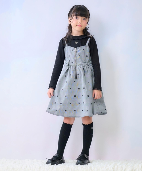 リボン刺しゅうキャミワンピース＆長袖Tシャツセット（ワンピース