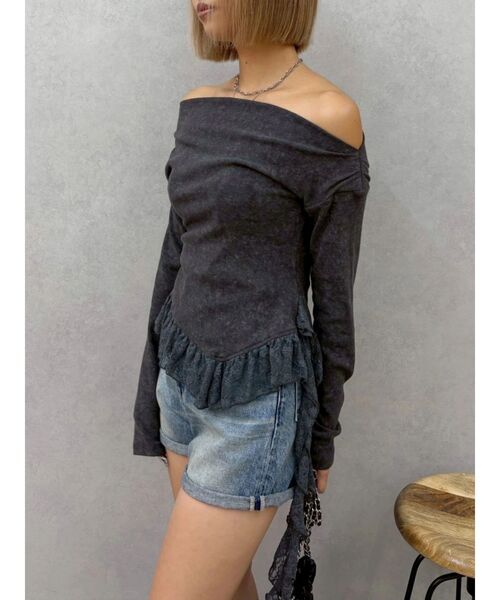 EVRIS（エヴリス）の「レースドッキングアシンメトリートップス（Tシャツ/カットソー・レディース・ホワイト/ブラック・FREE）」の15枚目の写真