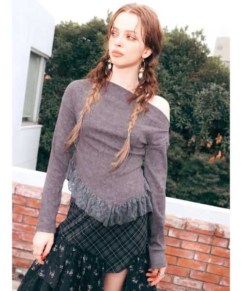 EVRIS（エヴリス）の「レースドッキングアシンメトリートップス（Tシャツ/カットソー・レディース・ホワイト/ブラック・FREE）」の9枚目の写真