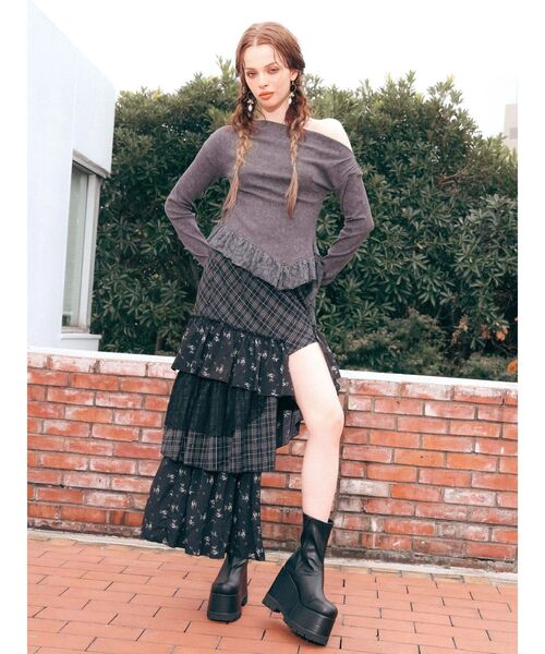 EVRIS（エヴリス）の「レースドッキングアシンメトリートップス（Tシャツ/カットソー・レディース・ホワイト/ブラック・FREE）」の10枚目の写真