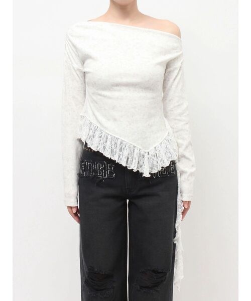 EVRIS（エヴリス）の「レースドッキングアシンメトリートップス（Tシャツ/カットソー・レディース・ホワイト/ブラック・FREE）」の13枚目の写真