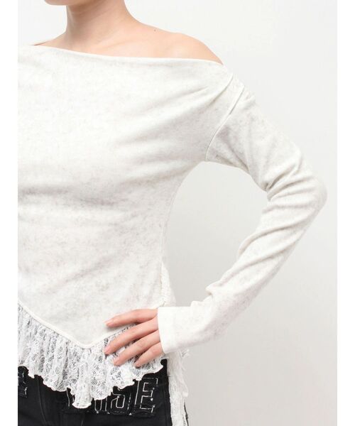 EVRIS（エヴリス）の「レースドッキングアシンメトリートップス（Tシャツ/カットソー・レディース・ホワイト/ブラック・FREE）」の5枚目の写真