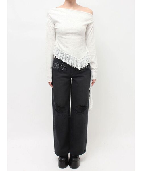 EVRIS（エヴリス）の「レースドッキングアシンメトリートップス（Tシャツ/カットソー・レディース・ホワイト/ブラック・FREE）」の8枚目の写真