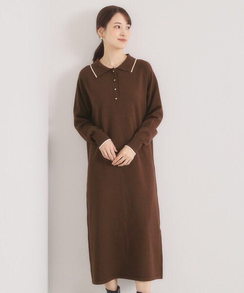 ITS'DEMO（イッツデモ）の「【手洗い可】ポロ衿ニットワンピース（ワンピース・レディース・ブラック/ライトベージュ/ブラウン系その他・00）」の3枚目の写真