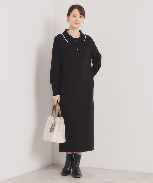 ITS'DEMO（イッツデモ）の「【手洗い可】ポロ衿ニットワンピース（ワンピース・レディース・ブラック/ライトベージュ/ブラウン系その他・00）」の5枚目の写真