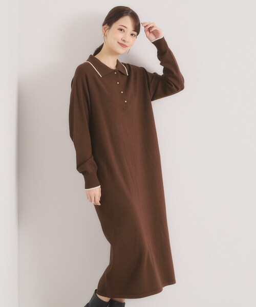 ITS'DEMO（イッツデモ）の「【手洗い可】ポロ衿ニットワンピース（ワンピース・レディース・ブラック/ライトベージュ/ブラウン系その他・00）」の8枚目の写真