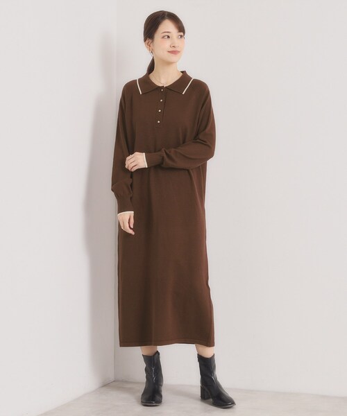 ITS'DEMO（イッツデモ）の「【手洗い可】ポロ衿ニットワンピース（ワンピース・レディース・ブラック/ライトベージュ/ブラウン系その他・00）」の9枚目の写真