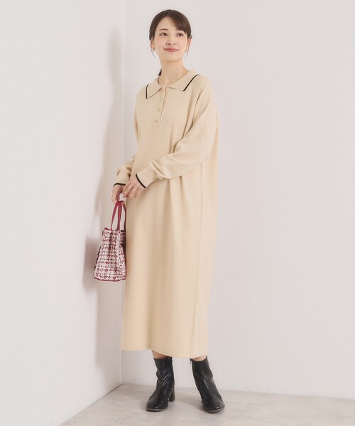 ITS'DEMO（イッツデモ）の「【手洗い可】ポロ衿ニットワンピース（ワンピース・レディース・ブラック/ライトベージュ/ブラウン系その他・00）」の14枚目の写真