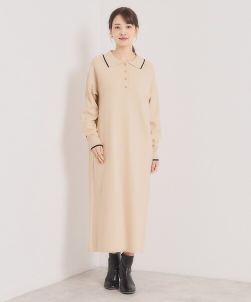 ITS'DEMO（イッツデモ）の「【手洗い可】ポロ衿ニットワンピース（ワンピース・レディース・ブラック/ライトベージュ/ブラウン系その他・00）」の16枚目の写真